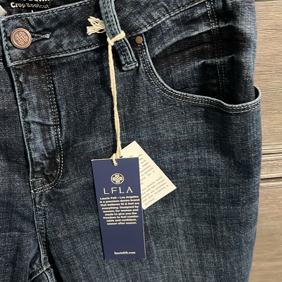 Laurie Felt Classic Denim Crop Bootcut Jeans w/Raw Hem Size 14P in dark vintage! - Picture 8 of 9